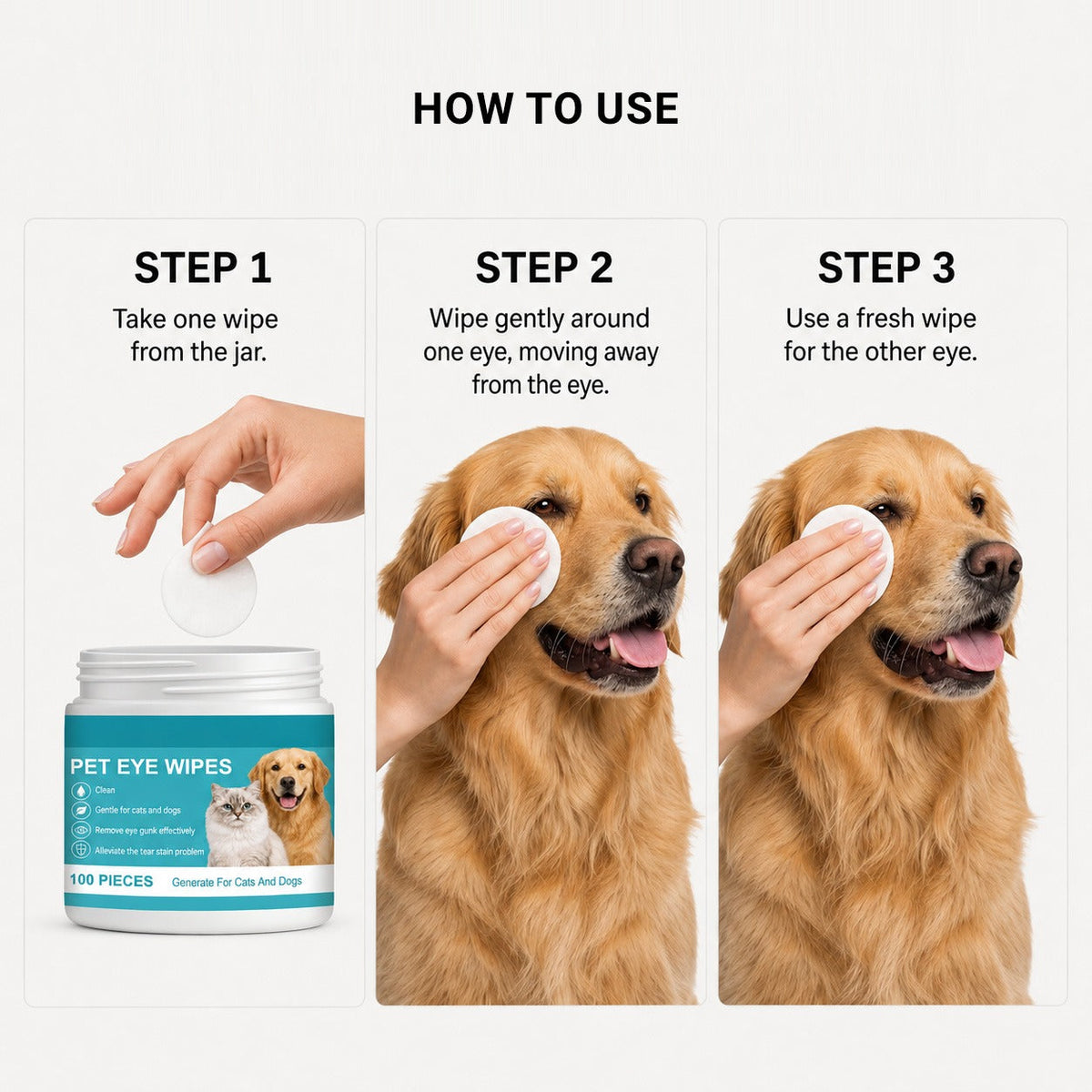 How to use Gentle Eye Wipes for Dogs in three simple steps
