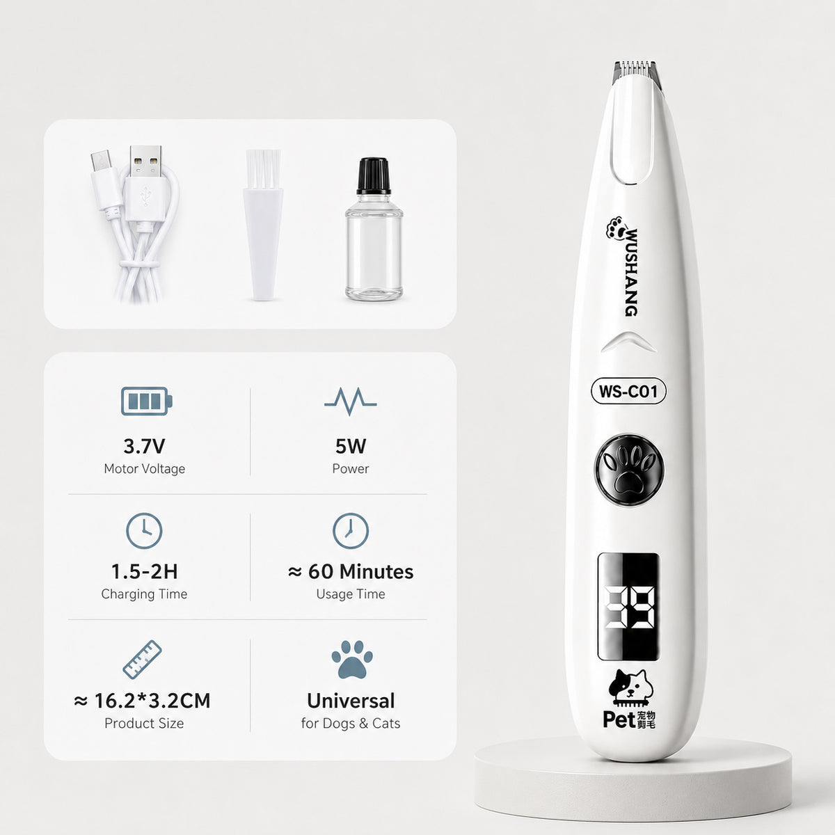 Compact LED Precision Paw Trimmer for controlled detail grooming on dogs and cats