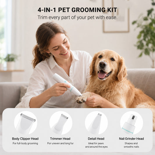 4-in-1 pet grooming kit with cordless grooming tools and attachments