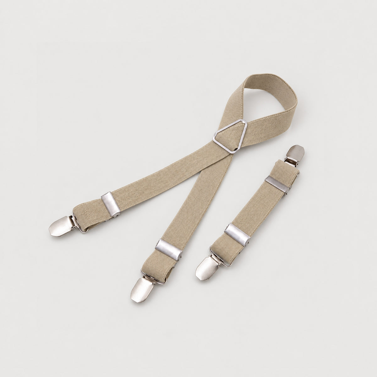 Adjustable dog diaper suspenders in Khaki with elastic straps and three clips