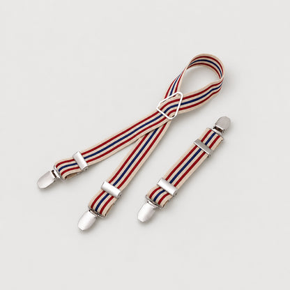 Adjustable dog diaper suspenders in Milan Red Stripes with elastic straps and three clips