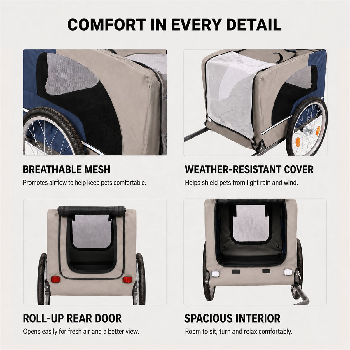 Adventure Ride folding dog bike trailer detail and finishing features