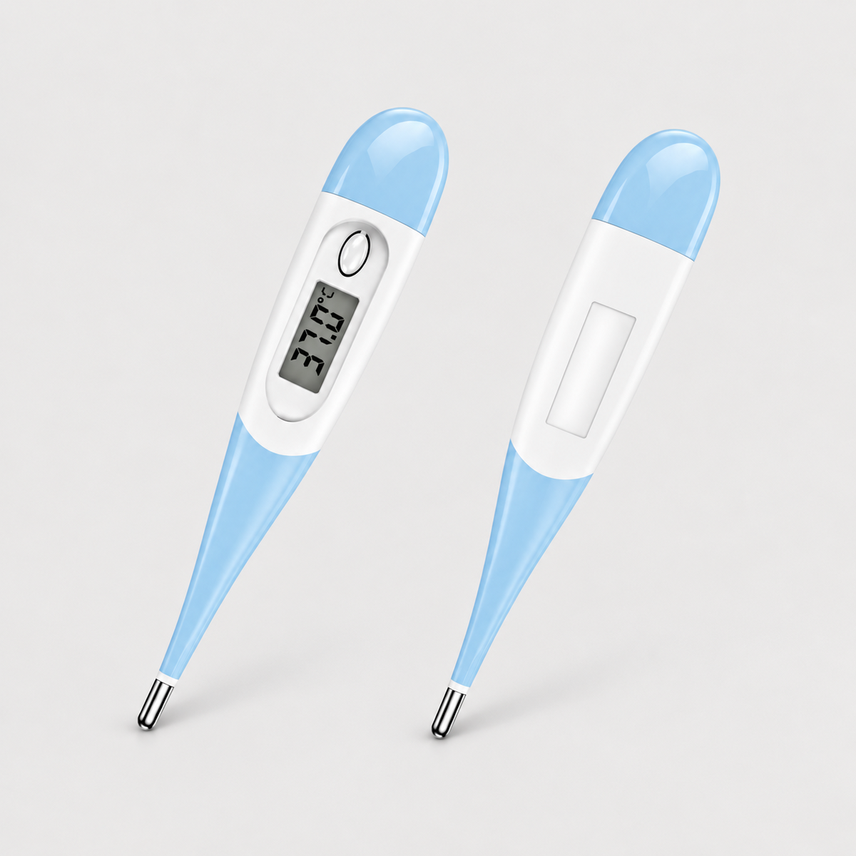 Front and back views of the blue BarkTango digital pet thermometer