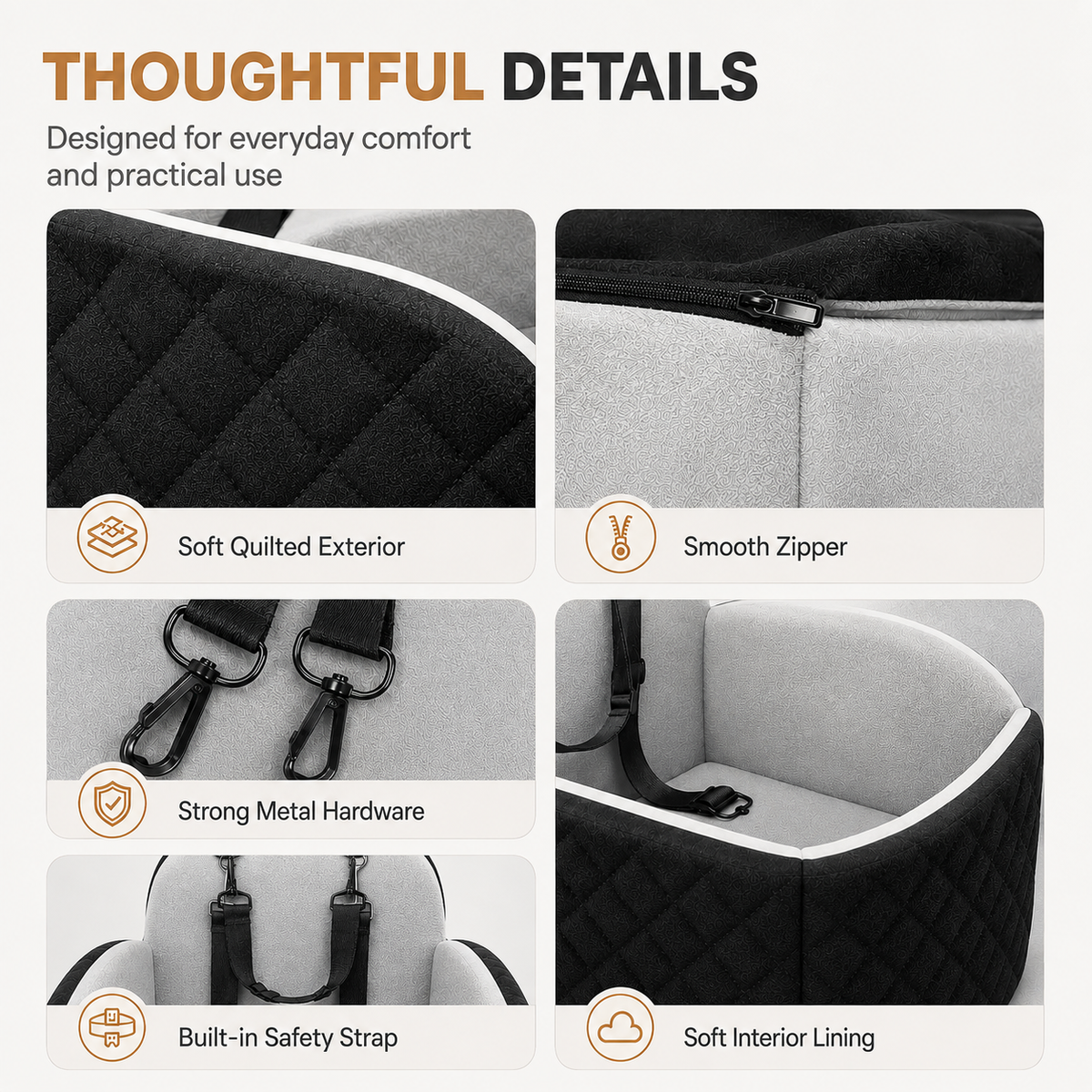 Close-up of CloudRide dog car seat memory foam cushioning and padded support
