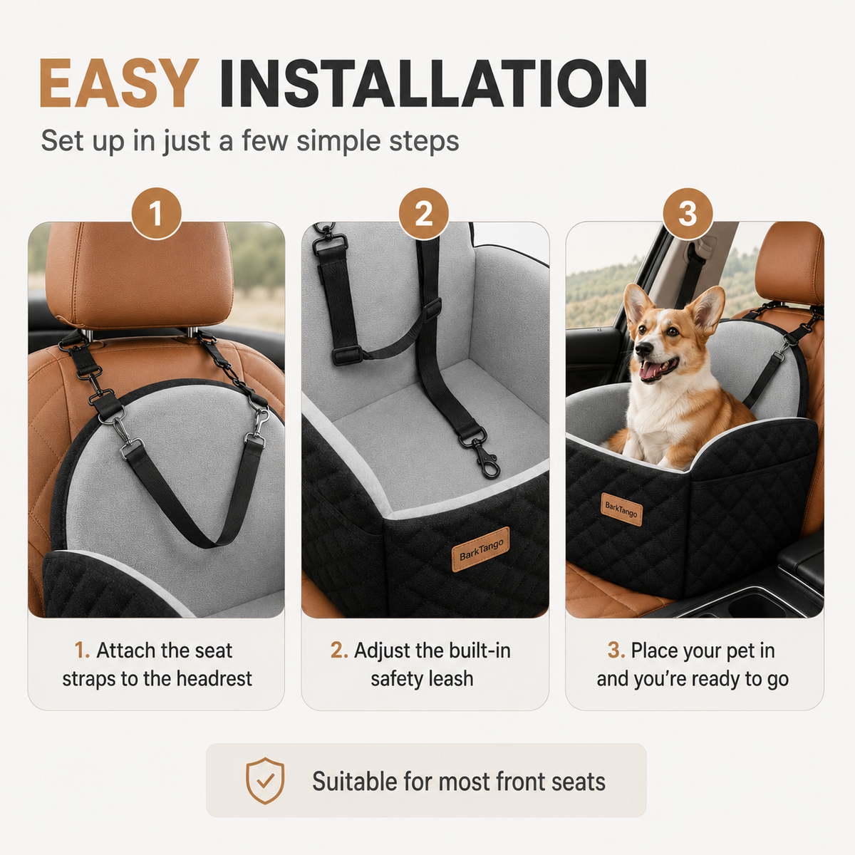 CloudRide dog car seat with built-in safety leashes to help secure dogs in the car