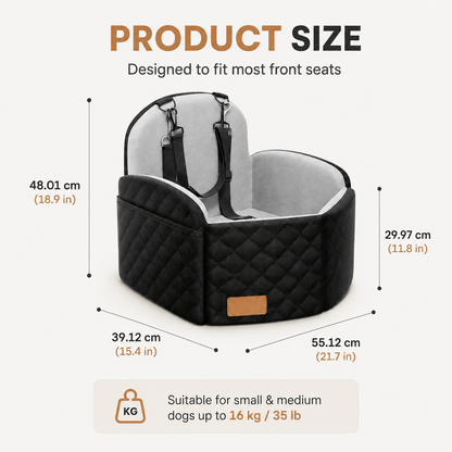 CloudRide dog car seat size guide with dimensions for choosing the right fit