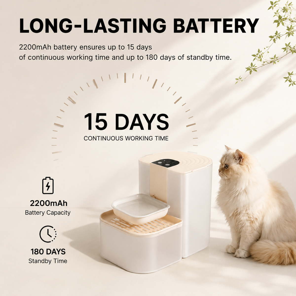 Cordless rechargeable pet water fountain with built-in battery for flexible placement