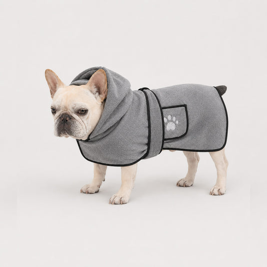 CozyDry absorbent dog drying robe for after bath and wet weather use