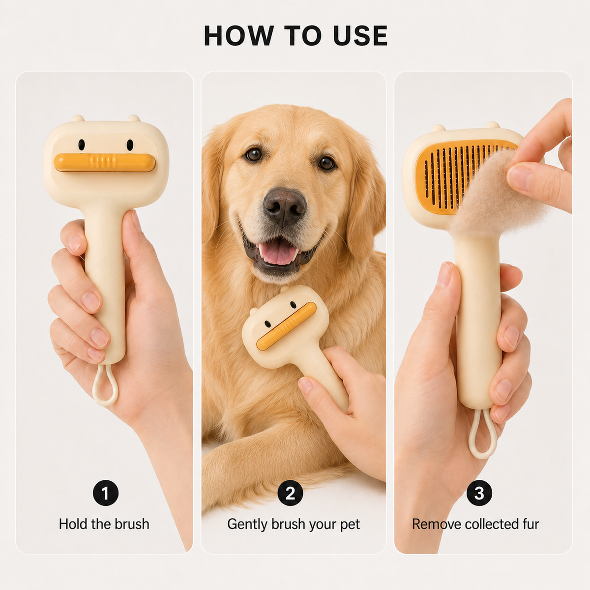 Dog being groomed with BearCare self-cleaning pet brush