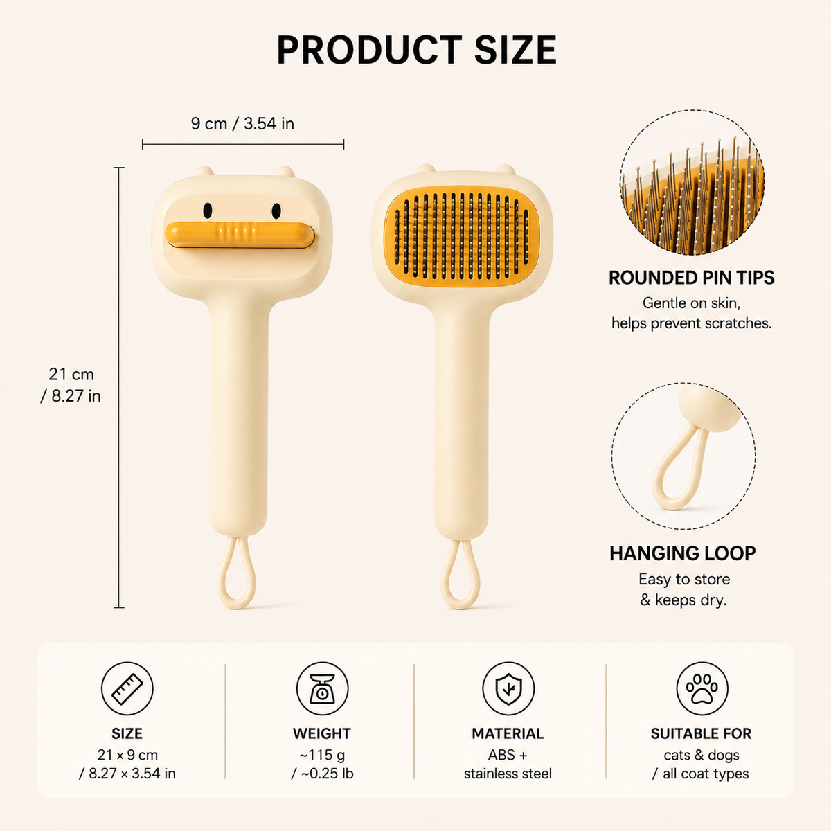 BearCare pet brush rounded pins for gentle grooming