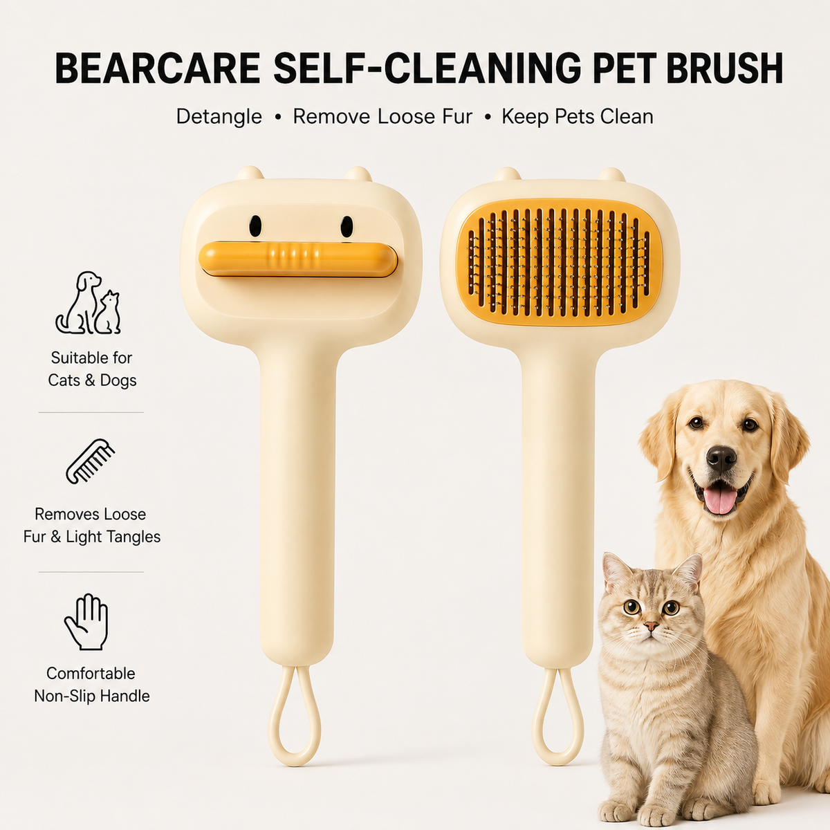 BearCare pet brush size and dimensions for dogs and cats