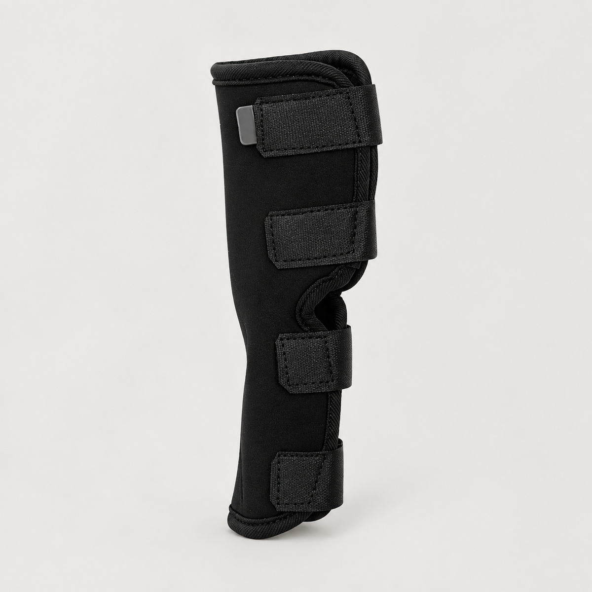 Black adjustable dog elbow support brace side view with hook-and-loop straps