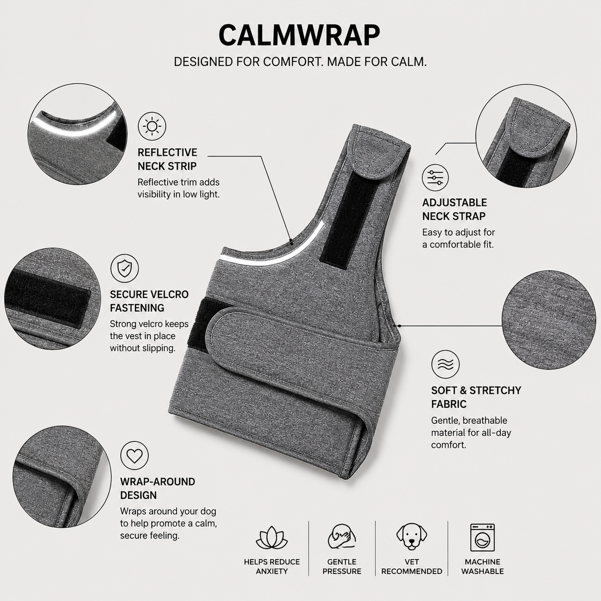 CalmWrap dog comfort wrap adjustable design detail