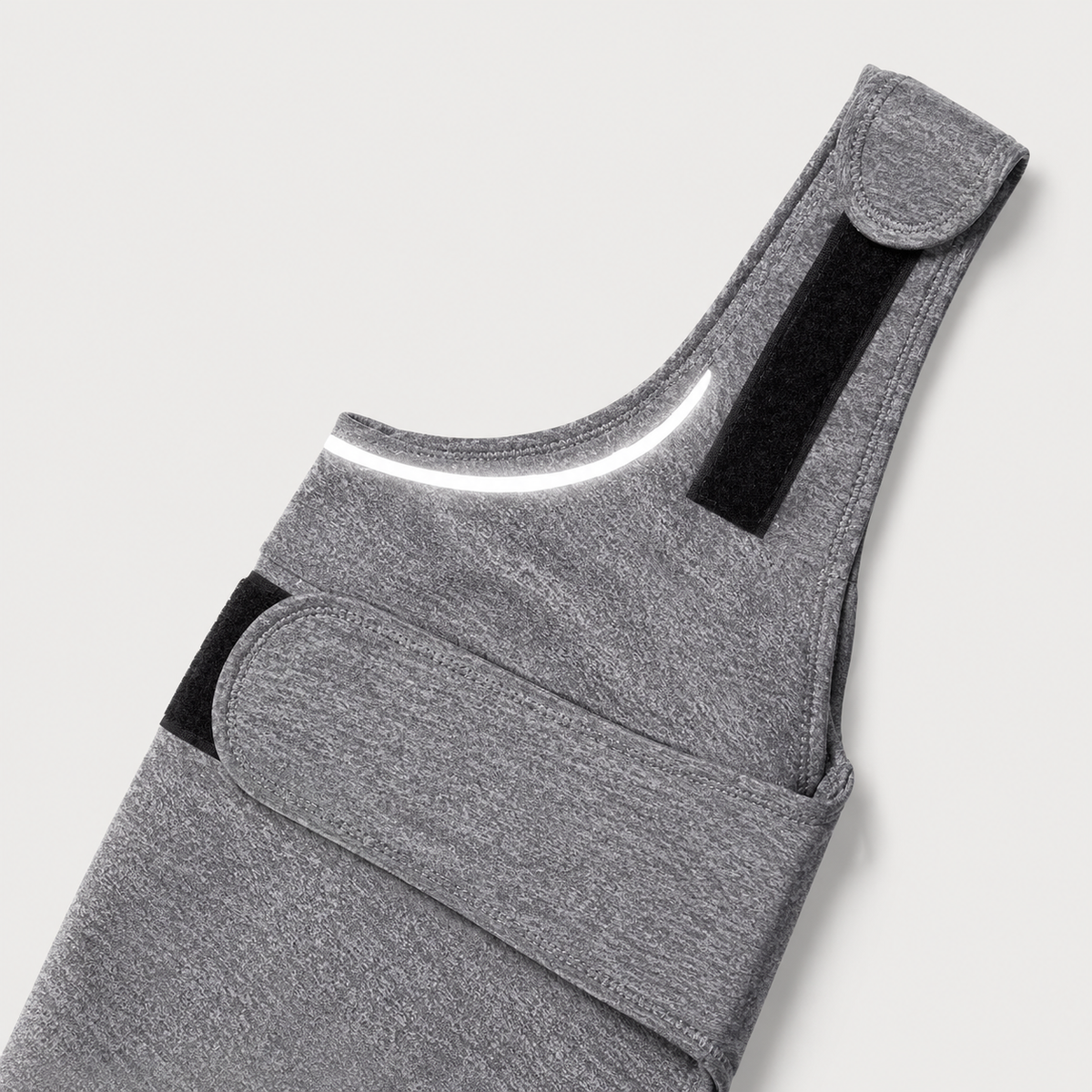CalmWrap Heather Gray dog jacket close-up detail view