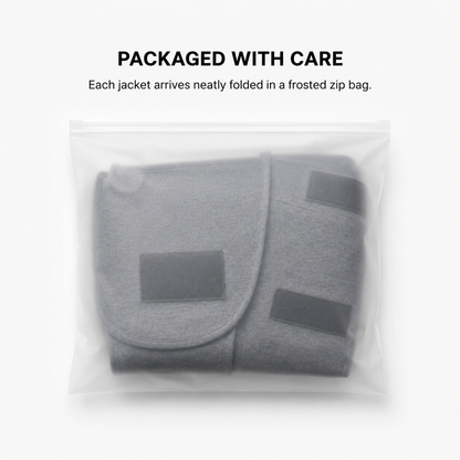 CalmWrap Heather Gray dog jacket secondary detail view