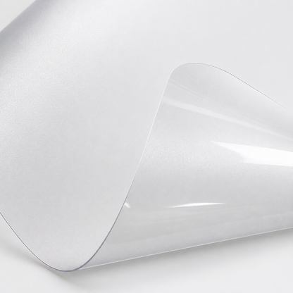 Close-up of ClearGuard frosted PVC pet floor protector mat showing flexible transparent material