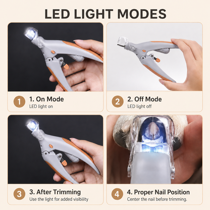 ClearTrim LED pet nail clipper detail image highlighting the ergonomic handheld design