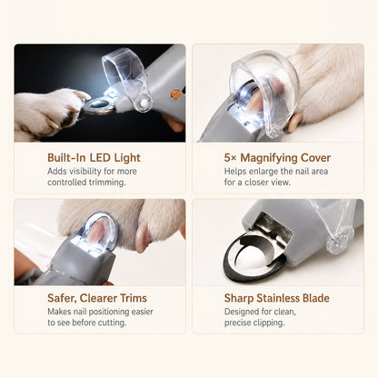 ClearTrim LED pet nail clipper product information image for pet nail trimming
