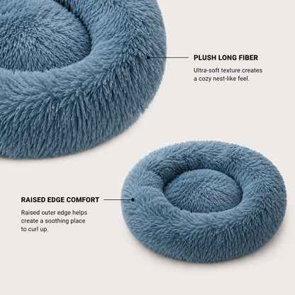 CloudNest round dog bed comfort features with cushioned center and raised rim