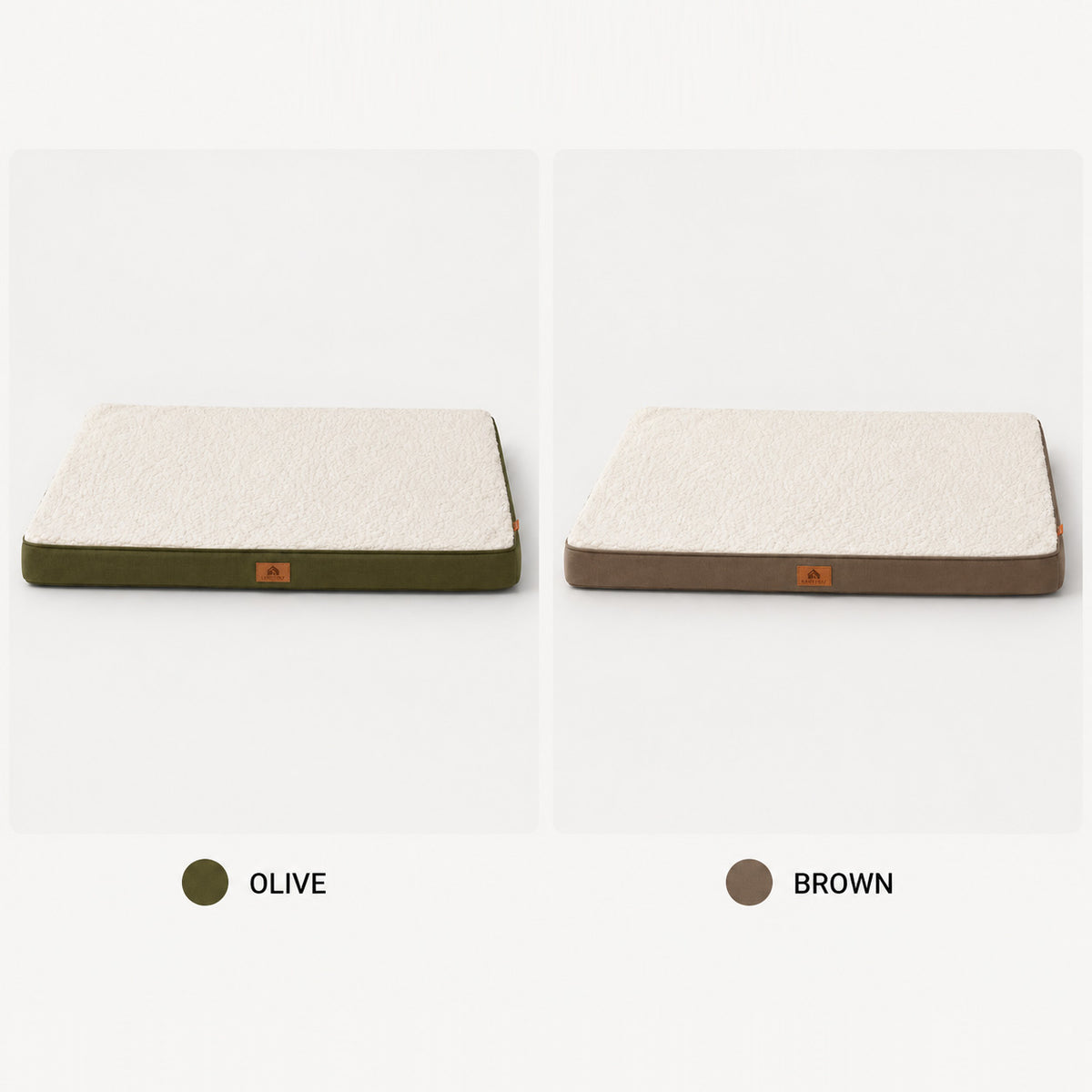 CloudRest supportive dog mattress color options in brown and olive