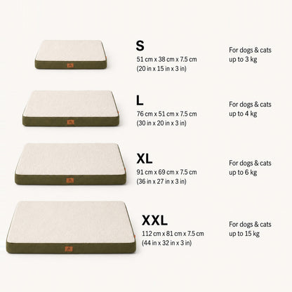 CloudRest supportive dog mattress size guide with dimensions for choosing the right fit