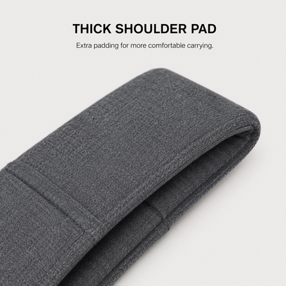 Thick padded shoulder support on neoprene pet sling carrier