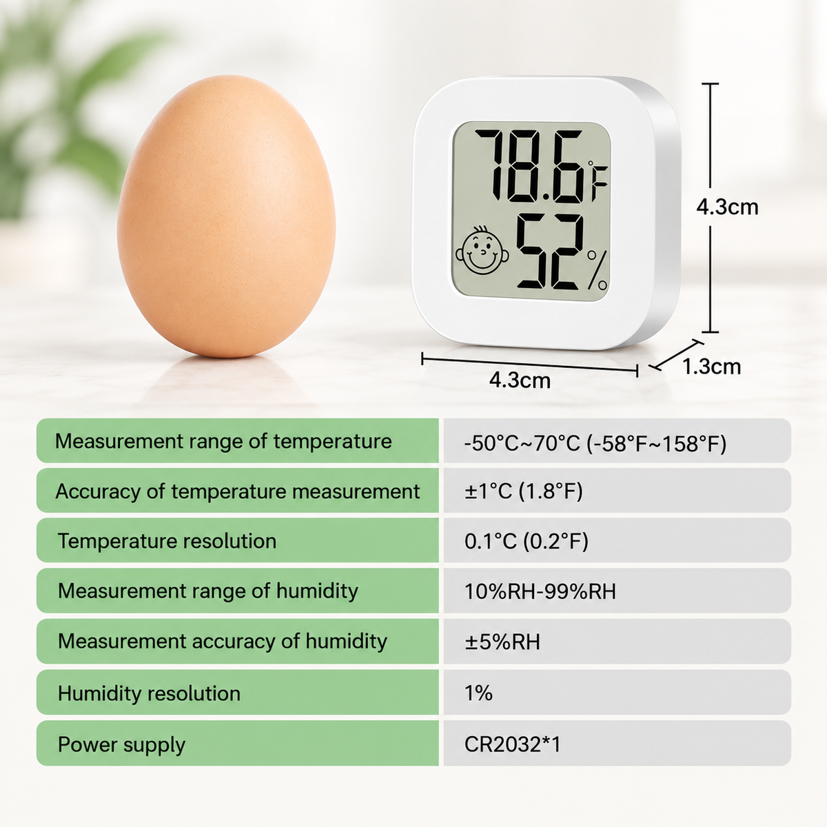 ComfortCheck mini thermometer hygrometer in green