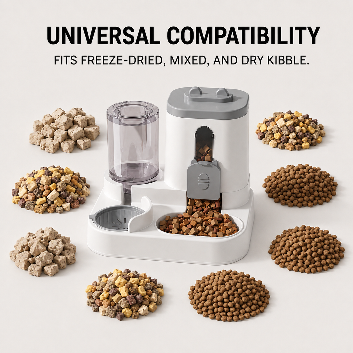 Compact PawServe gravity food and water station for everyday pet feeding at home
