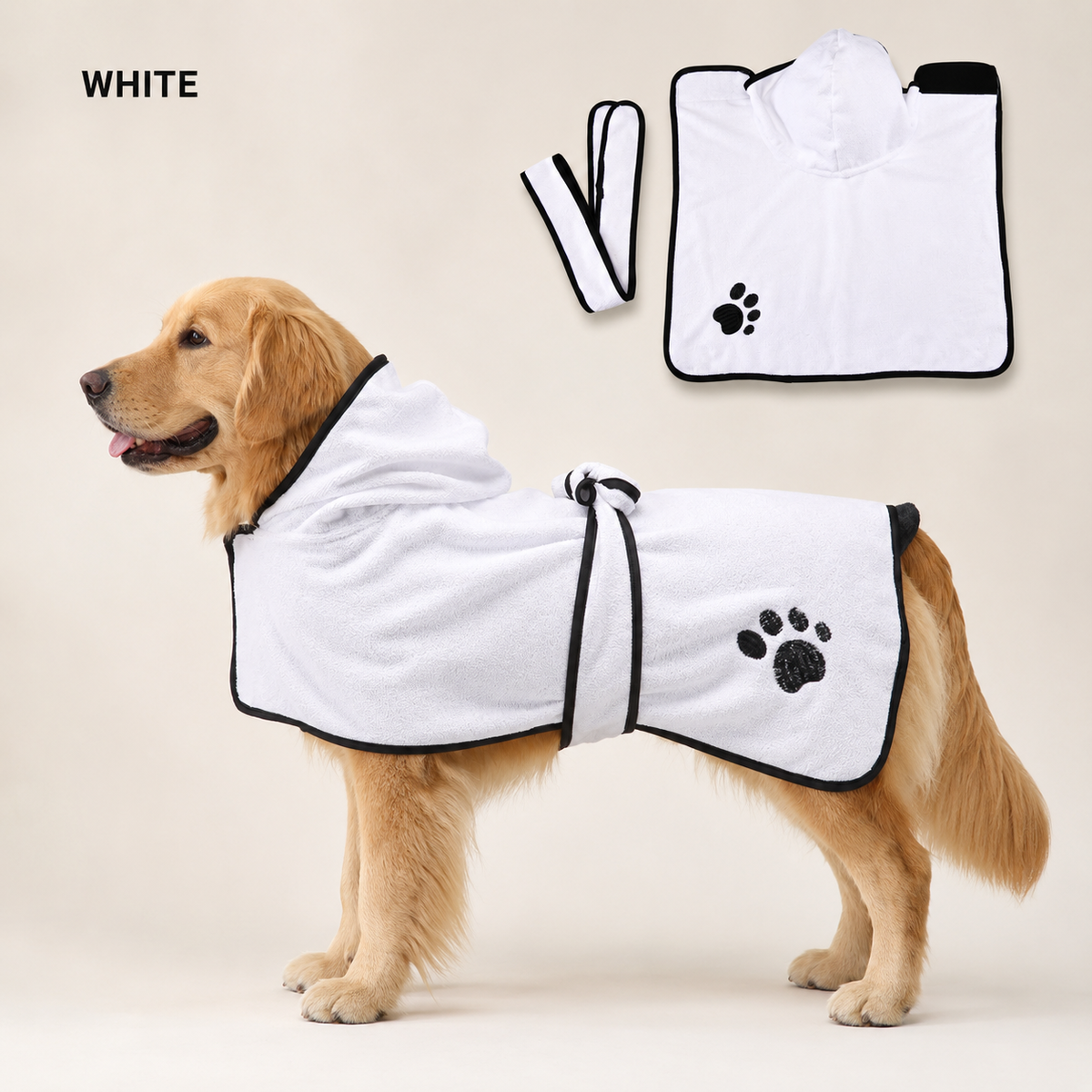 Adjustable waist closure on the CozyDry absorbent dog drying robe
