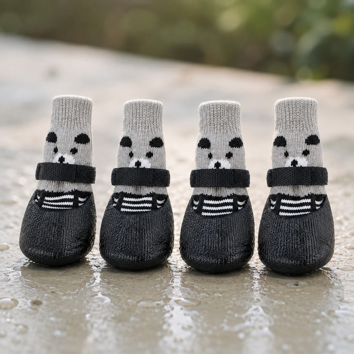 CozyGrip knit dog boots color options in black red and blue