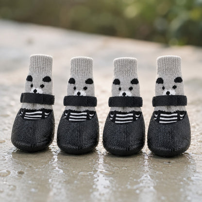 CozyGrip knit dog boots color options in black red and blue