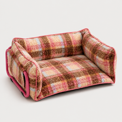 CozyPlaid plush sofa dog bed with soft plaid fabric and raised sides