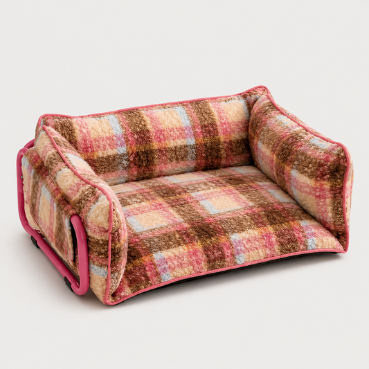 CozyPlaid plush sofa dog bed with soft plaid fabric and raised sides