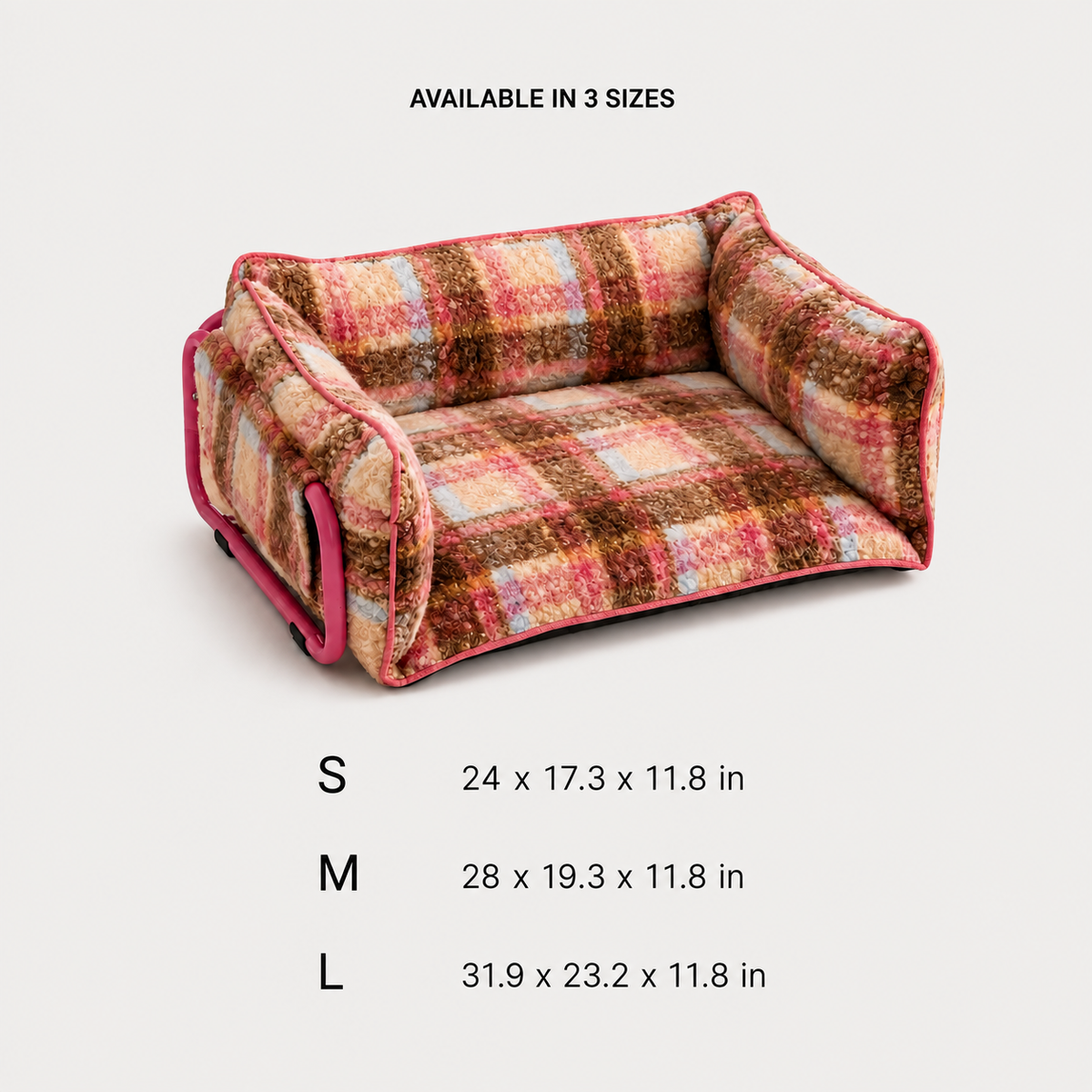 CozyPlaid plush sofa dog bed size guide for S M and L