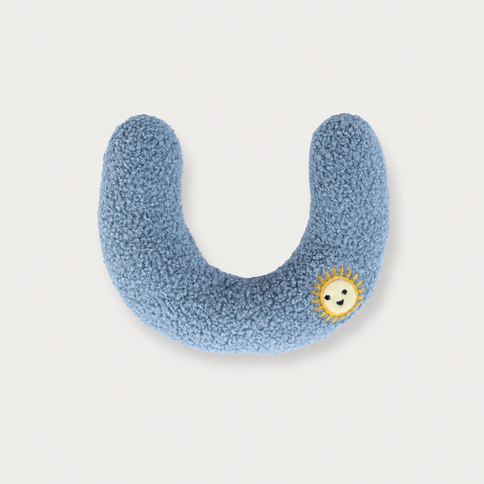 CozyRest low-profile U-shaped headrest pillow for senior dogs in Blue Cherry