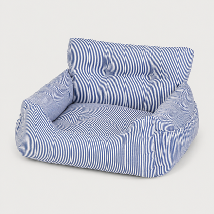 CozyRide striped dog car seat bed with cushioned bolster design for comfortable travel