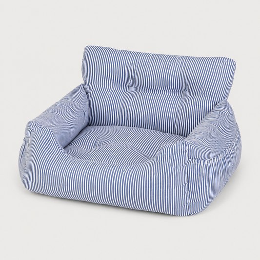 CozyRide striped dog car seat bed with cushioned bolster design for comfortable travel
