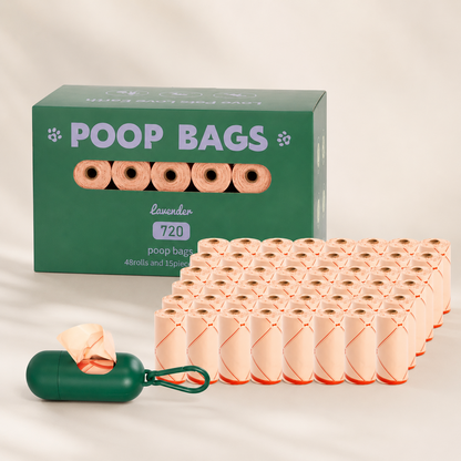 DailyWalk 720-count peach dog poop bag rolls with green clip-on dispenser