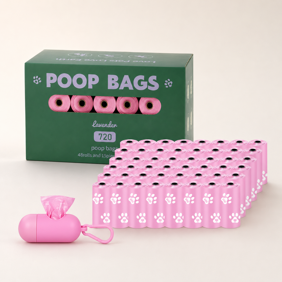 DailyWalk 720-count pink dog poop bag rolls with matching pink clip-on dispenser