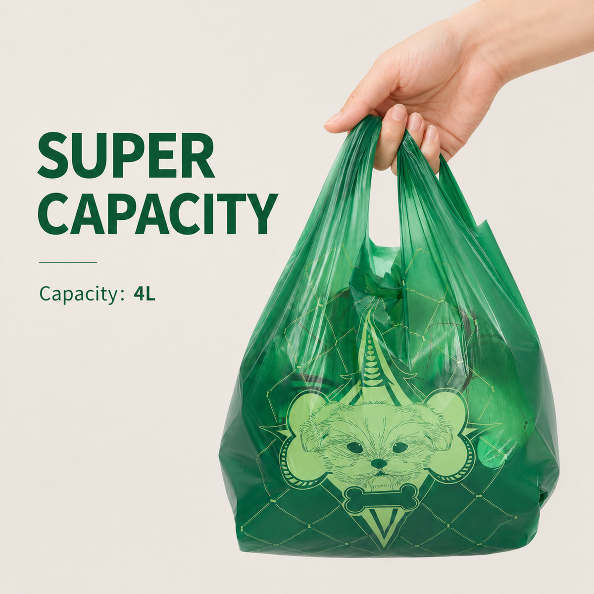 DailyWalk dog waste bag shown with 4 liter capacity