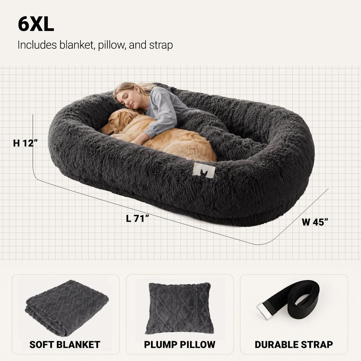 Dark gray BarkTango human-size dog bed color option for people and pets