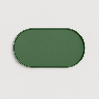 Dark green non-slip silicone dog feeding mat with raised edge