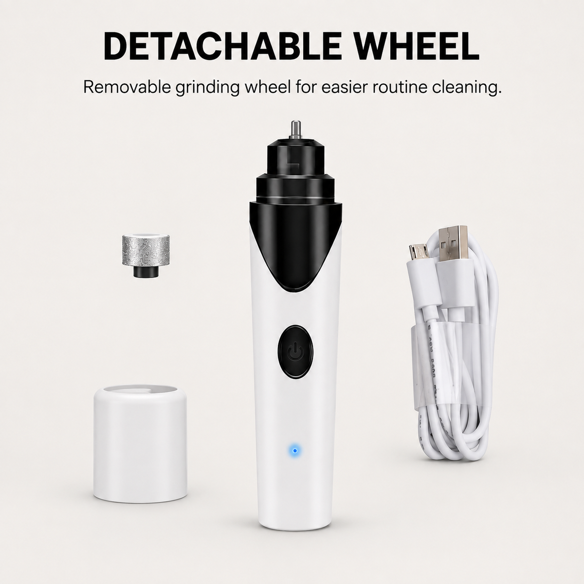 Detachable grinding wheel on rechargeable pet nail grinder