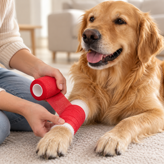 Flexible self-adhering dog bandage wrap for paws legs and wound dressings