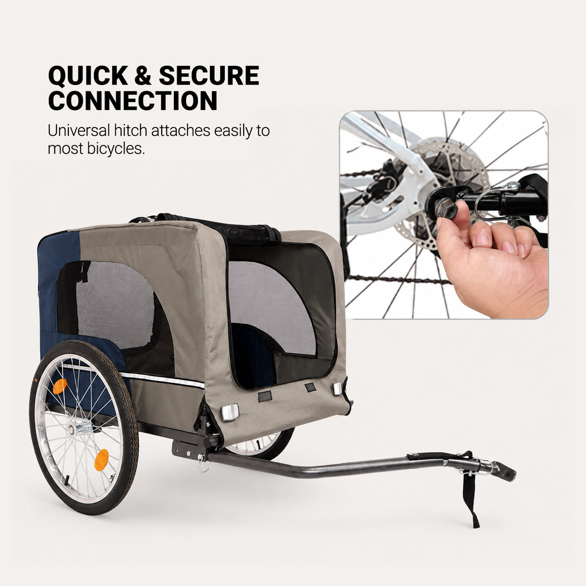 Dog bike trailer hitch connection for secure attachment to a bicycle