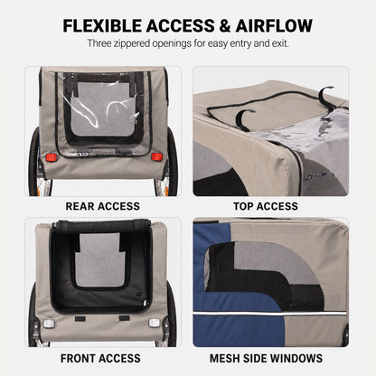Ventilated dog bike trailer design with airflow panels for pet comfort