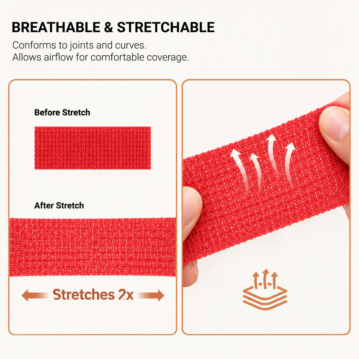 Stretchable cohesive dog bandage wrap designed to conform around joints and paws