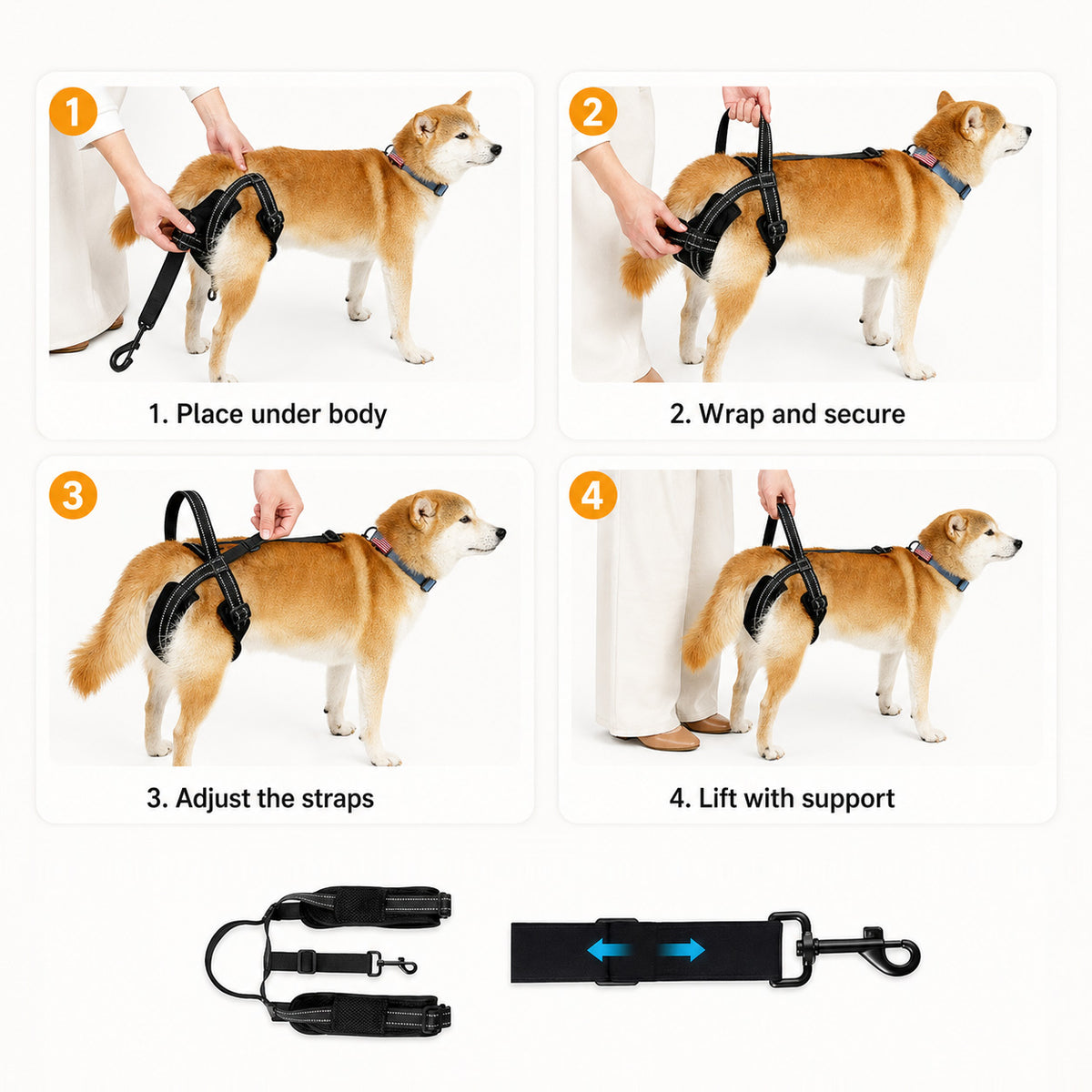 Dog using the LiftAssist rear support sling for assistance while climbing stairs