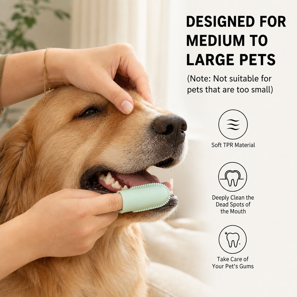 Double-finger dog toothbrush size guide showing compact pet dental brush dimensions