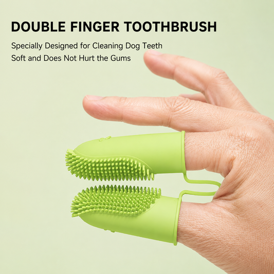 Double-finger pet toothbrush design for secure grip and controlled brushing